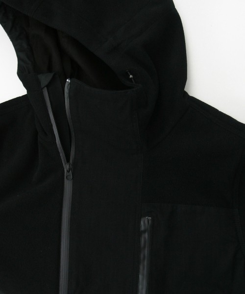 Asym Zipped Hooded Fleece - Black